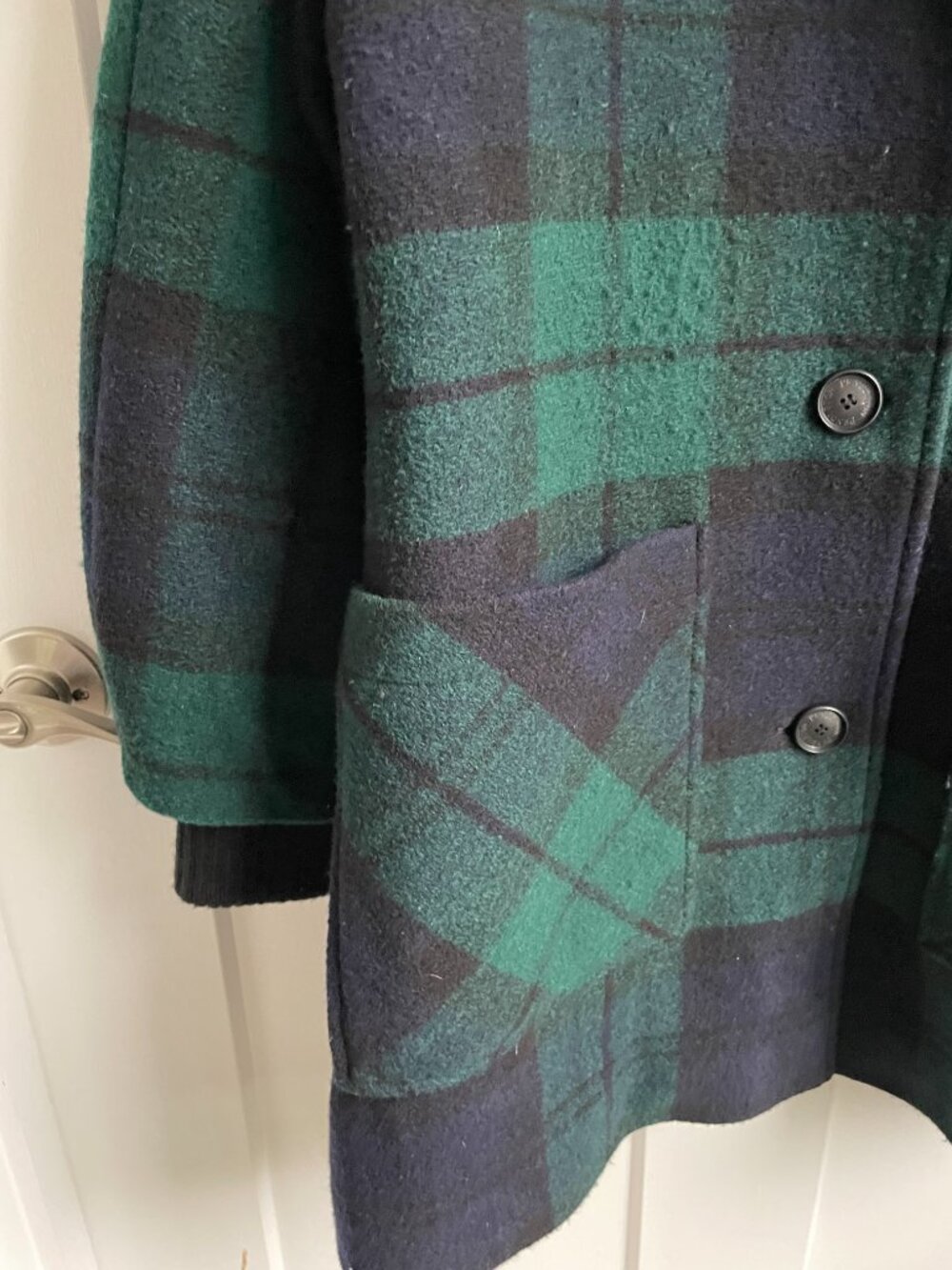 Pendleton Black Watch Plaid Wool Coat Jacket Forest Green Navy Blue Large L - Picture 9 of 15